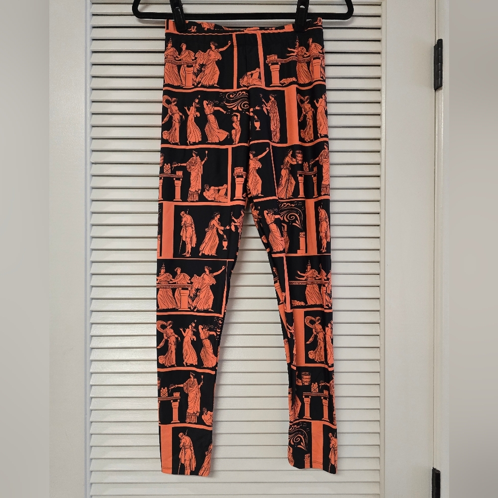 Orange & Black Greek Toga Party Leggings